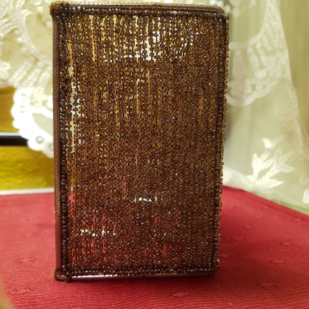 Vtg Tealite Candleholder Seedbeads, Metal & Glass! Square Frame